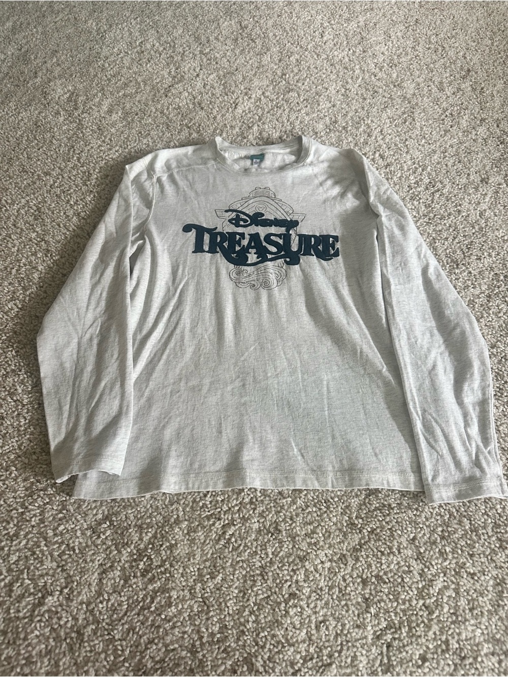 Disney Light Gray Long Sleeve Top with Navy Tag Detail